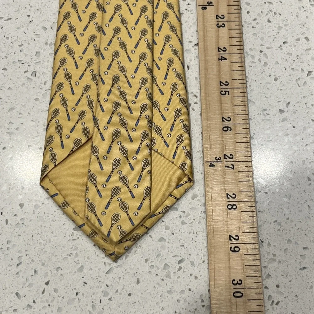Brooks Brothers Country Club Tie Tennis Rackets Balls Yellow Color Unique USA